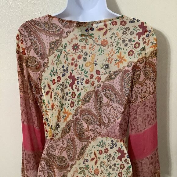Clothing Co Bohemian Hippie Pink Paisley Patchwork Sheer Peasant Blouse Small - Picture 10 of 12